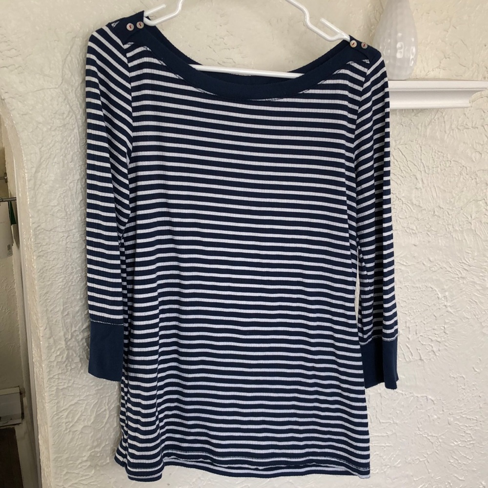Anthropologie Akemi + Kin Navy and White Stripe Tee